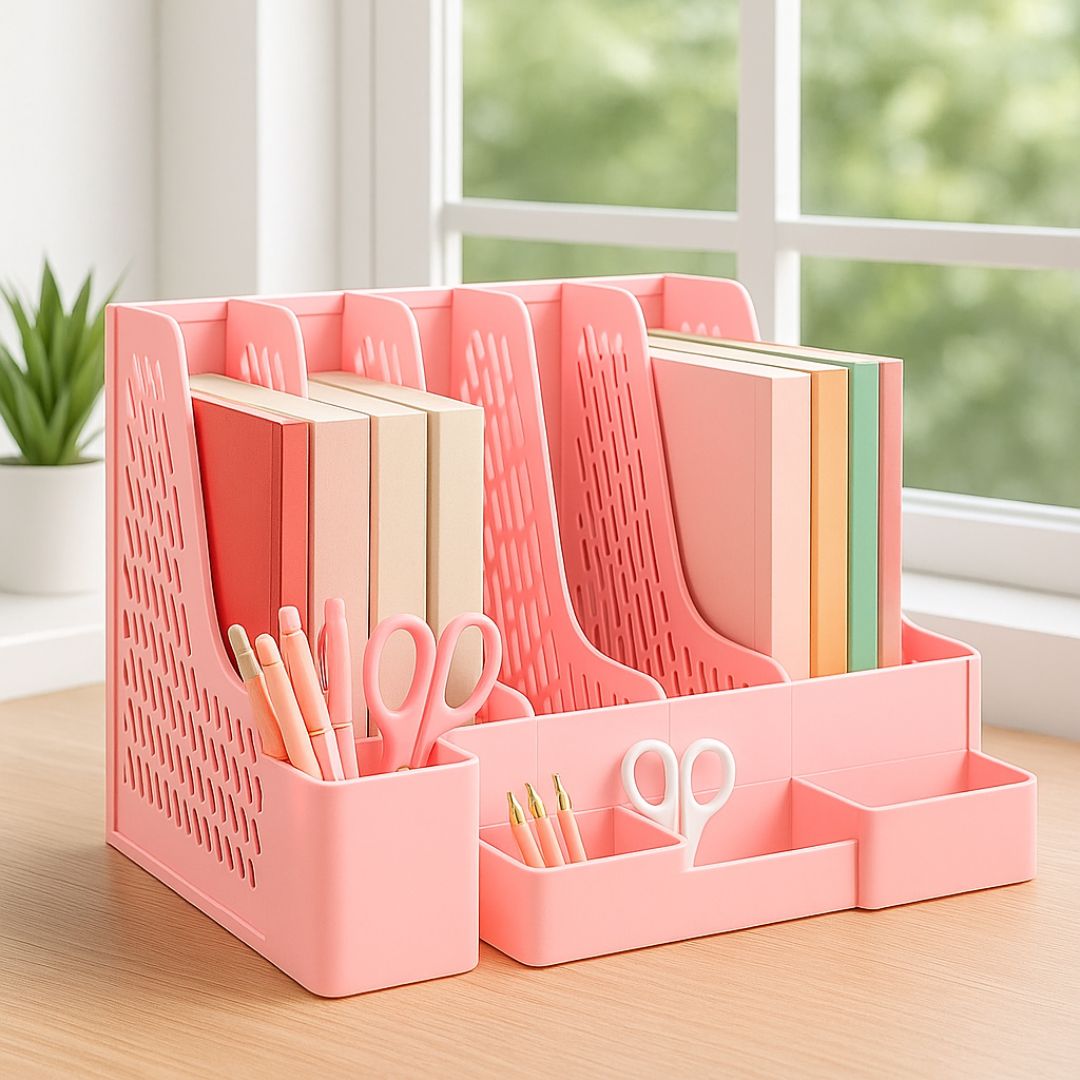 Organiseur de bureau couleur rose